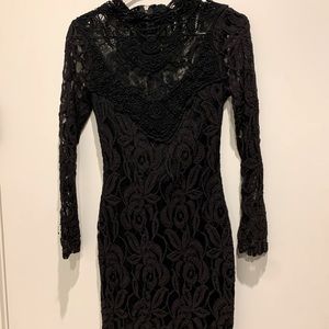 Black Lace Long Sleeve Mini Dress
